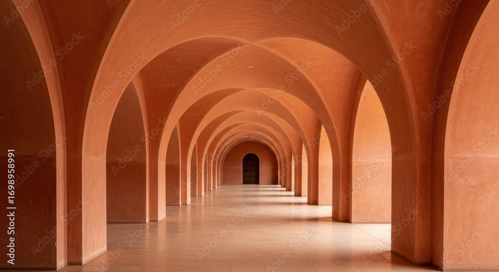 Obraz premium Elegant terracotta archways creating a majestic symmetrical corridor