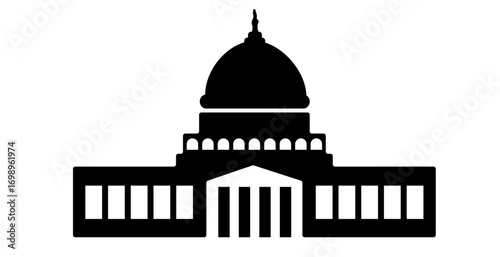Black and White Vector Icon of Dome Building with Columns