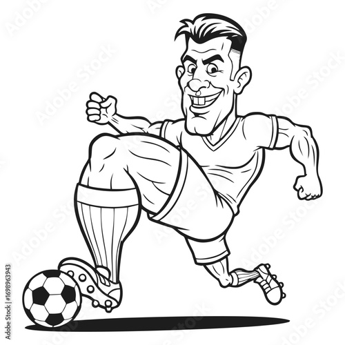 Cartoon soccer player kicking ball.