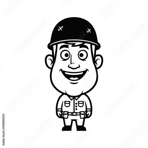 Cartoon soldier illustration happy smiling man.