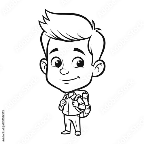 Happy schoolboy with backpack ready for school.