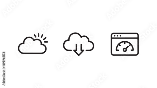 Cloud computing fast data transfer and sunny weather icons