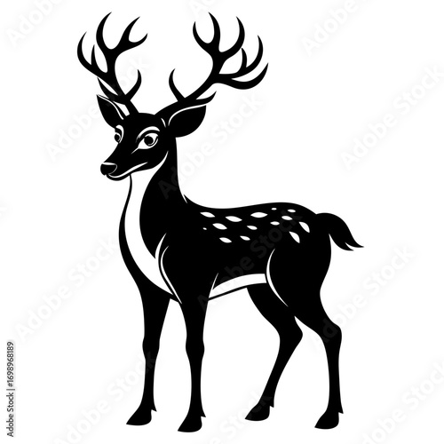 Majestic male deer with antlers silhouette isolated on white background