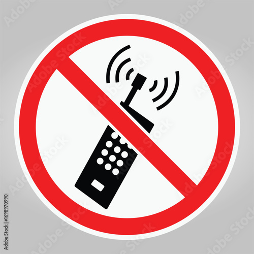 Prohibition Sign for Mobile Phones with Wireless Signal Icon in Red Circle
