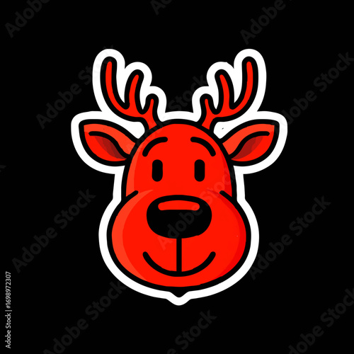 Cute Red Nosed Reindeer Icon on Black Background

