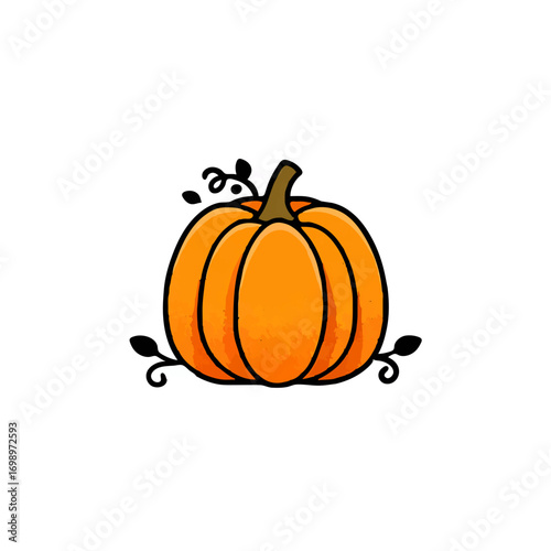 Cartoon Pumpkin Illustration with Vines for Autumn Harvest

