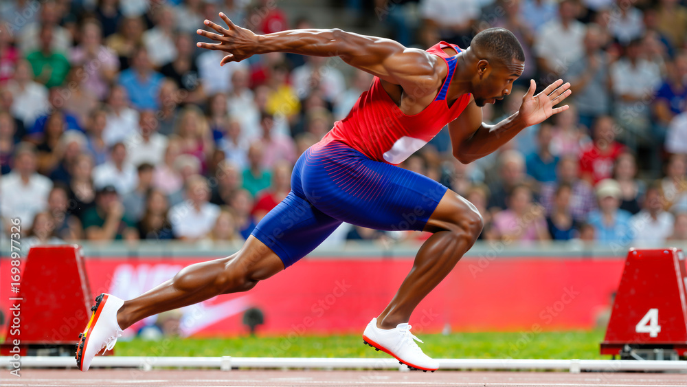Naklejka premium Male Sprinter Starting a Race from the Blocks