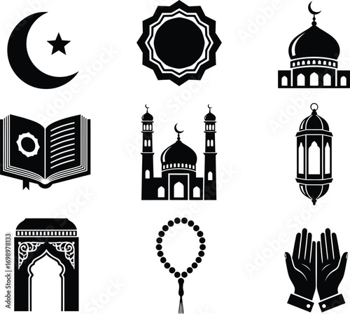 Set of Islamic Icons Vector Image - Diverse Symbols of Muslim Culture