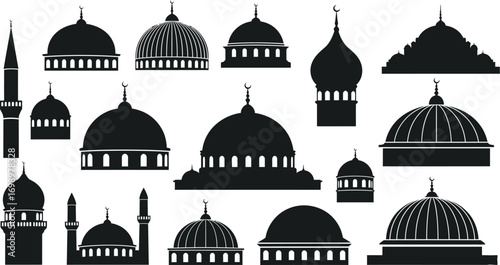 Islamic Dome Vector Set: Silhouettes of Various Mosque Domes


