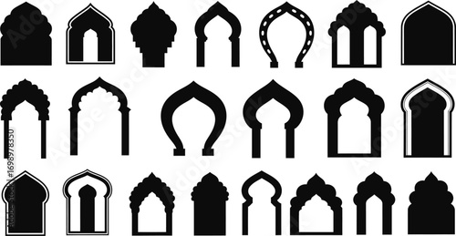 Islamic Arches & Windows Vector Set: Architectural Shapes in Black & White


