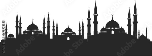 Arabian Cityscape Vector Set: Silhouette Skyline with Mosques and Minarets

