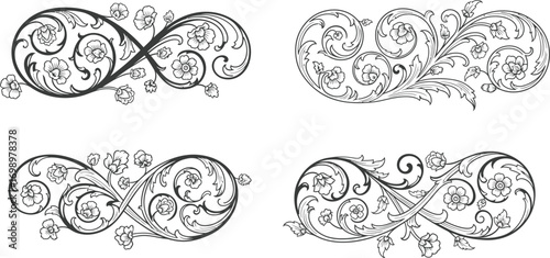 Islamic Arabesque Ornaments Vector Set: Elegant Swirling Floral and Vegetal Designs

