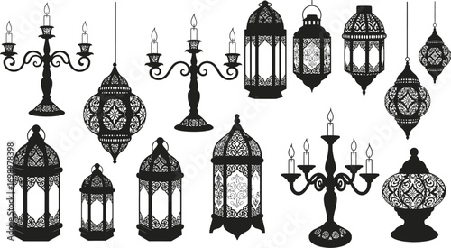 Islamic Lantern & Light Vector Set: Ornate Lamps, Fanous, and Candle Holders