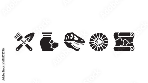 Archeology fossils and ancient artifacts vector icons set