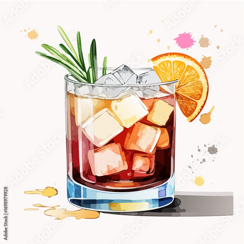 Cold Brew Negroni Cocktail Vector — Modern Coffee Infused Aperitif with Orange and Ice