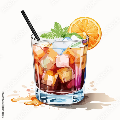 Cold Brew Negroni Cocktail Vector — Modern Coffee Infused Aperitif with Orange and Ice