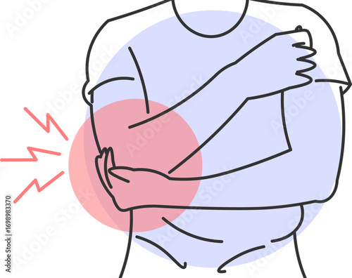 Illustration of a person with severe elbow pain and physical discomfort