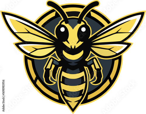 A regal bee mascot logo with crown-like design and elegant golden details, placed in a circular crest.eps