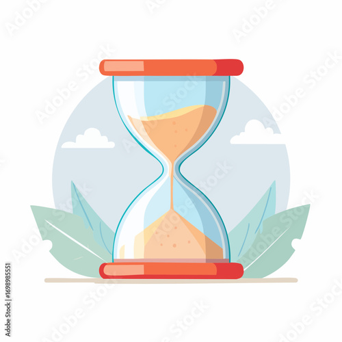 Pixel Art Hourglass With Orange Sand And Green Leaves