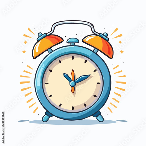 Blue Alarm Clock With Orange Bells And Light Rays