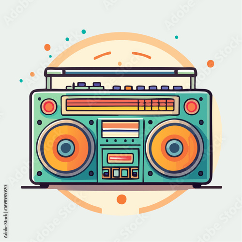 Pixel Art Green Boombox with Orange Speakers and Radio Tuner