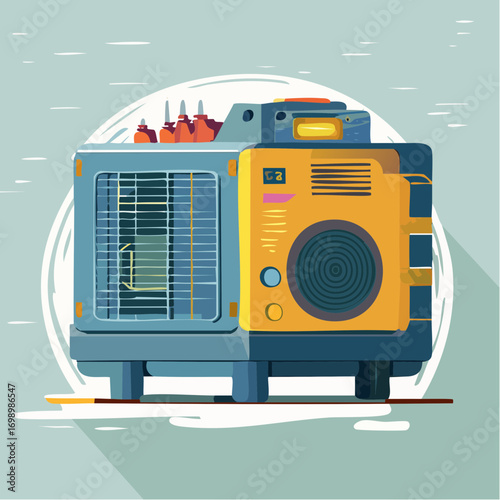 Pixel Art Illustration of a Futuristic Generator on a Teal Background
