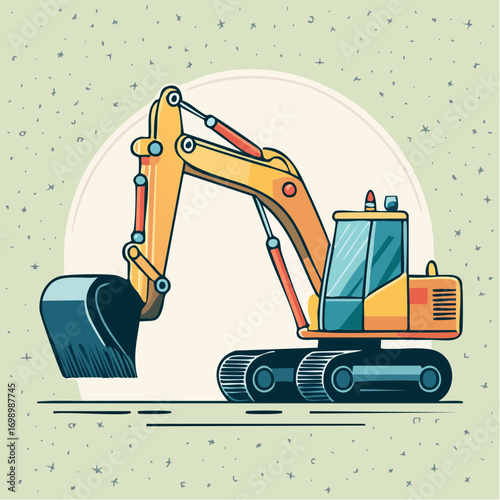 Yellow Excavator With Bucket On Light Green Background