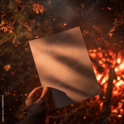 Hand Holding Paper Mockup with Fire Sparks – Realistic Poster and Flyer Template
