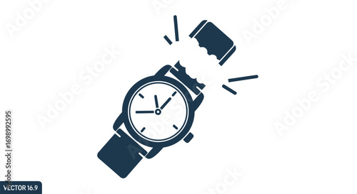 Conceptual depiction of a watch with a broken strap symbolizes time lost or broken