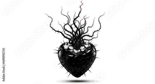 Dark heart with thorns representing heartbreak and emotional pain with a unique design