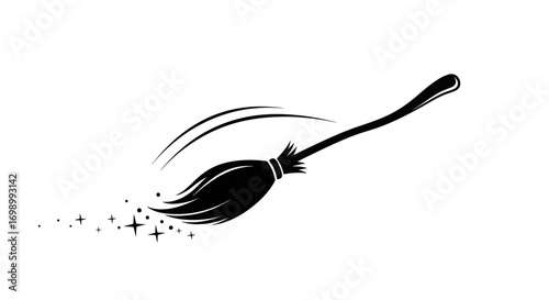 Enchanting silhouette of a witch's broom soaring through magical stardust path