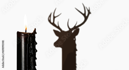 Ethereal illumination black candle casts a stag shadow dancing on the wall evocative still life