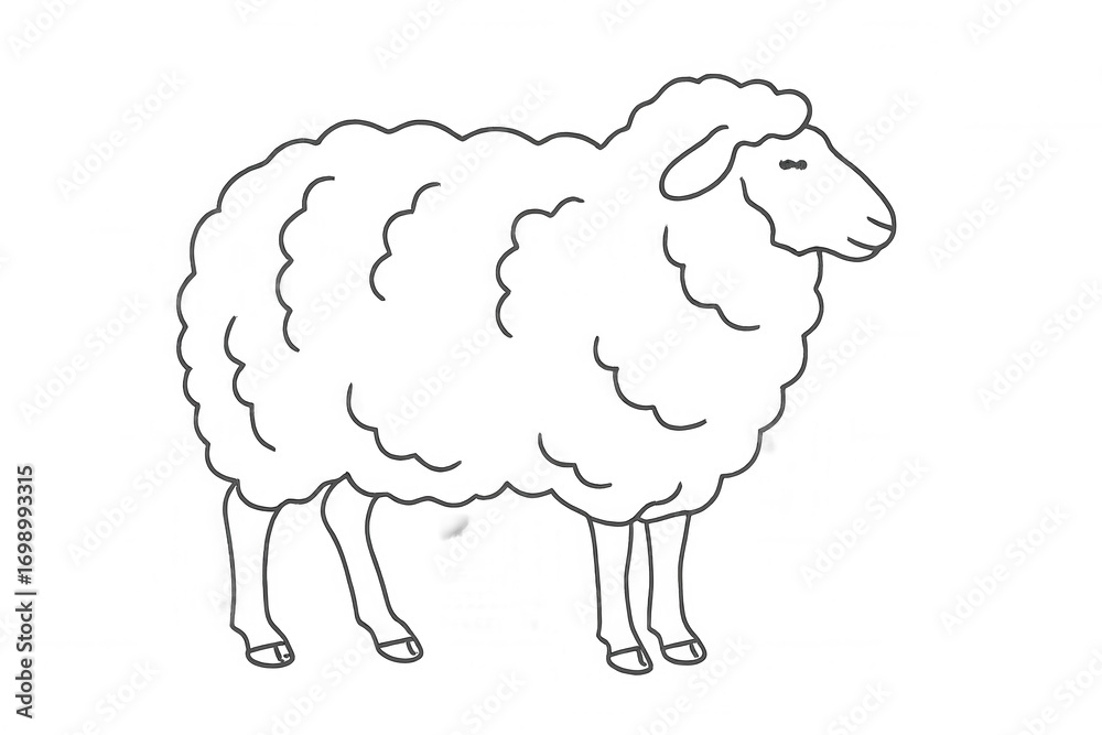Obraz premium Minimalist line drawing of woolly sheep profile, positioned sideways on clean transparent background, suitable for design projects