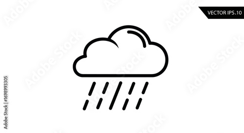 Minimalist vector illustration depicting a rainy cloud formation against a plain white backdrop