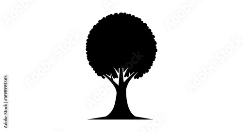 Monochrome arboreal design showcasing silhouette of round canopy tree illustration