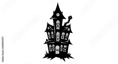 Sinister silhouette spooky abandoned mansion haunted scary spooky house illustration Halloween