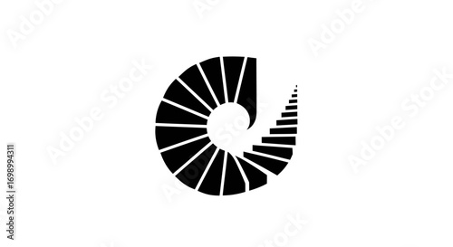 Stylized spiral staircase silhouette on white background offering abstract design possibilities