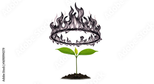 Symbolic representation of resilience: A seedling rising amidst potential destruction