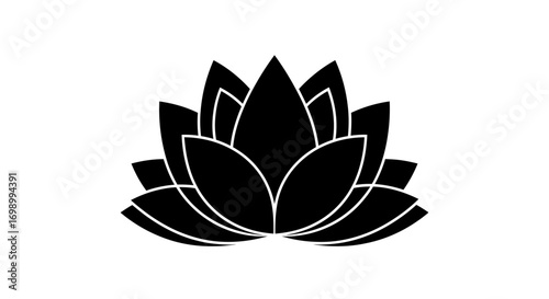 Symmetrical lotus flower illustration, a minimalist and refined aesthetic black and white design