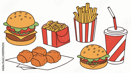 “Flat Style Fast Food Icons – Junk Food Vector Set”