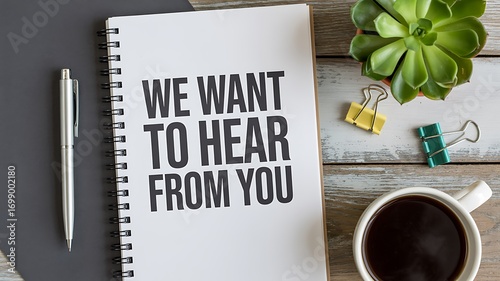 Open communication concept with a notebook displaying 