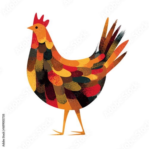 Vibrant Hen Illustration: An artistic illustration of a vibrant hen, showcasing a colorful and detailed design, perfect for projects that require a touch of fun and whimsy.