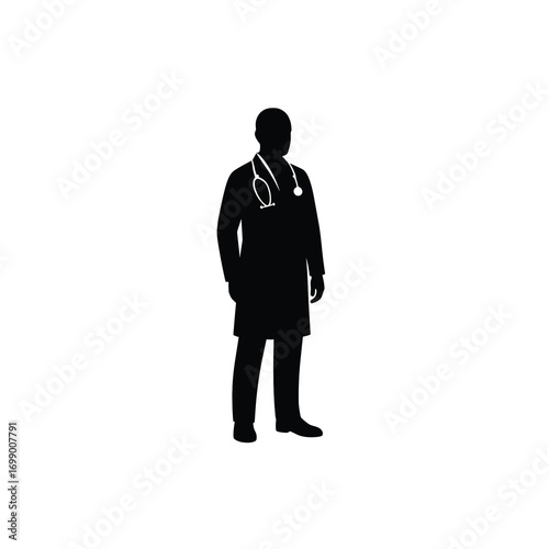 Doctor in Lab Coat with Stethoscope – Front View Vector Silhouette