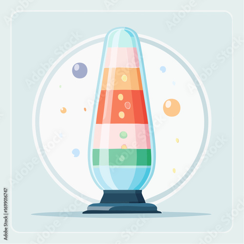 Colorful Lava Lamp with Floating Bubbles on Light Blue Background