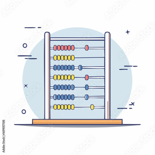 Wooden Abacus with Colorful Beads on Light Blue Circular Background