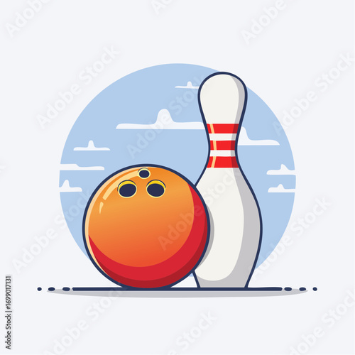 Pixel Art Bowling Ball and Pin with Blue Sky