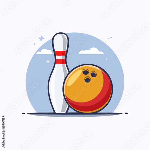 White Bowling Pin And Orange Bowling Ball With Three Finger Holes