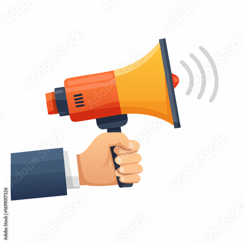 Hand Holding Orange And Yellow Megaphone
