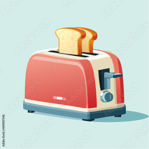 Two Slices Of Toast In A Retro Red Toaster