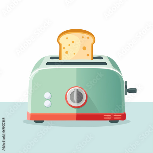Retro Toaster With Toast on Light Blue Background